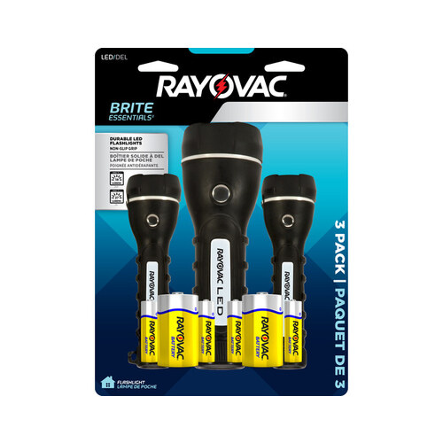 Rayovac BER2AA2D-B3TA 3 Pack Flashlight - 27 Lumens - (2) D, (2) AA Batteries Included