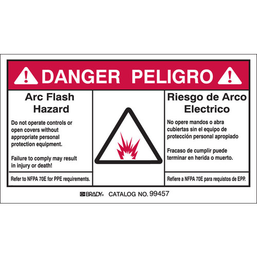 Black / Red on White Rectangle Polyester Arc Flash Label - 5" Width - 3 1/2" Height - B-302