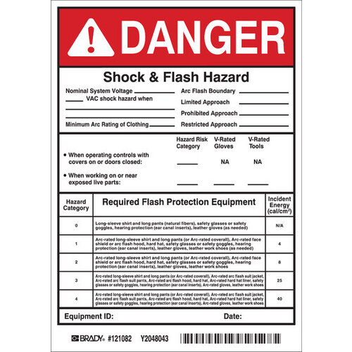 Black / Red on White Rectangle Vinyl Arc Flash Label - 7" Width - 5" Height - B-7569 - pack of 5