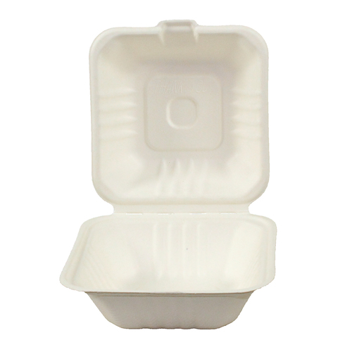 CONTAINER HINGED LID 6 INCH SUGARCANE