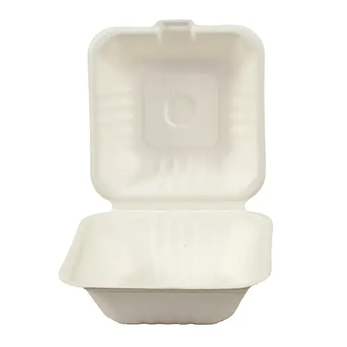 CONTAINER HINGED LID 6 INCH SUGARCANE