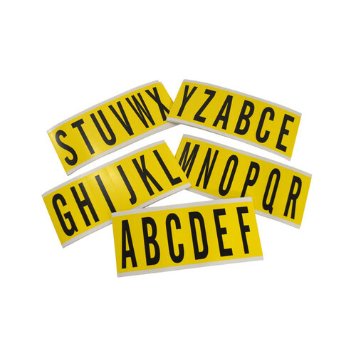 34 Series Black on Yellow Vinyl Cloth Letters Label Kit - Indoor - 1 1/2" Width - 3 1/2" Height - 2 15/16" Character Height