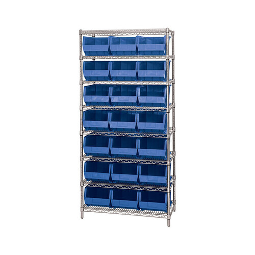 Blue Shelves With Bins - 36" x 18" x 74"