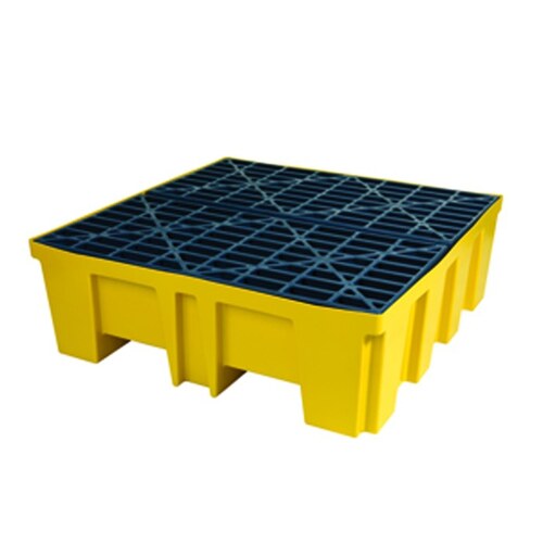 Blue/Yellow 128.9 gal Spill Pallet - Supports 4 Drums - 52" Width - 52" Length - 17" Height