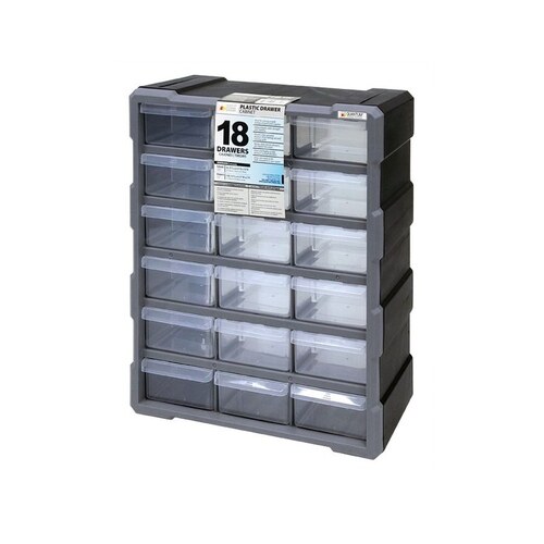 QUANTUM STORAGE SYSTEMS PDC-18BK Small Parts Organizer, 15 in L, 6-1/4 in W, 18-3/4 in H, 18-Drawer, Polypropylene
