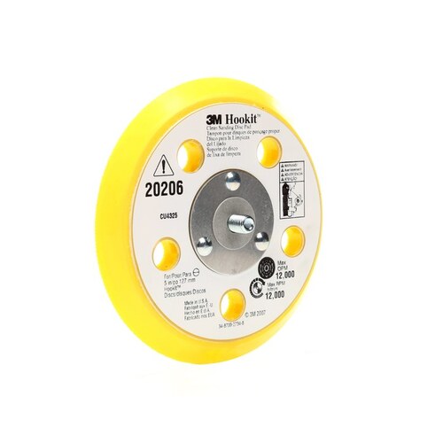 Dust Control Clean Sanding Back-Up Pad, 5 in Dia, 5/16 in - 24 TPI Arbor, Hook and Loop Attachment Yellow