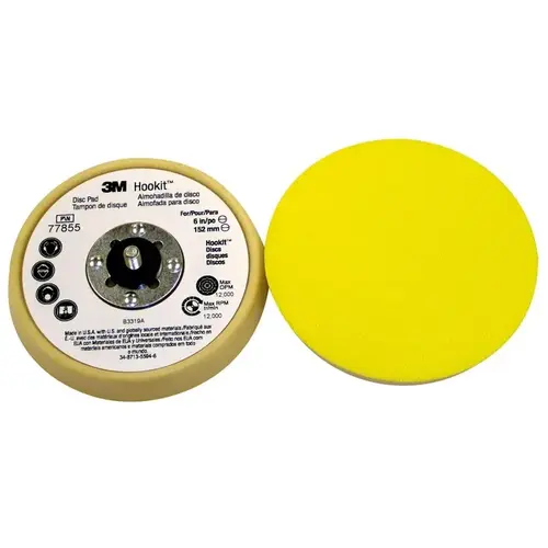 Low Profile Finishing Disc Pad, 5 in, 5/16 in - 24 TPI Arbor, Hook and Loop Beige/Yellow