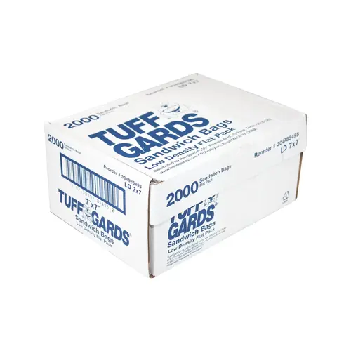 TUFFGARDS 304985495 Tuffgards 7 Inch X 7 Inch Low Density Clear Flat Sandwich Bag, 2000 Each