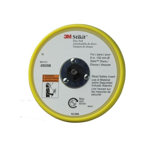 Low Profile Disc Pad, 6 in Dia, 5/16 in - 24 TPI Arbor, PSA Attachment Yellow