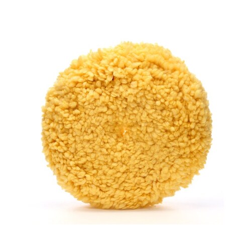 Single Sided Polishing Pad, 9 in Dia, Hook and Loop Attachment, Wool Pad, Yellow