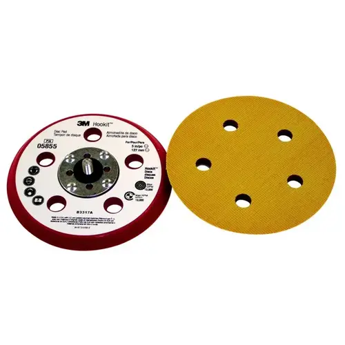 Dust Control Low Profile Backup Pad, 5 in Dia, 5/16 in - 24 TPI Arbor, Hook and Loop Attachment Yellow
