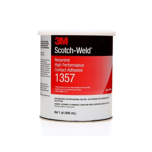 1357 Series High Performance Contact Adhesive, 1 qt Can, Liquid, Gray/Green, 30 min Curing