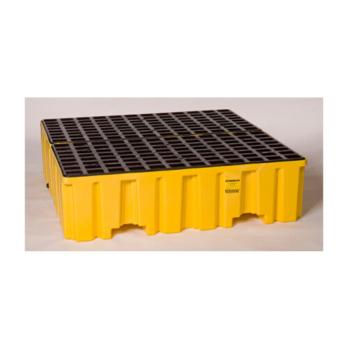 Yellow High Density Polyethylene 8000 lb 132 gal Spill Pallet - Supports 4 Drums - 51" Width - 52 1/2" Length - 13 3/4" Height