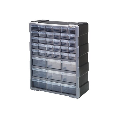 Small Parts Organizer, 15 in L, 6-1/4 in W, 18-3/4 in H, 39-Drawer, Polypropylene