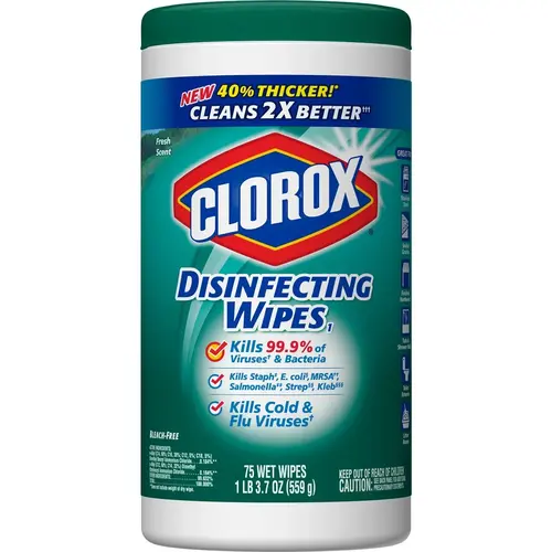 CLOROX 01656 Disinfecting Wipes, Fresh Scent, 7 x 8, White, 75/Canister
