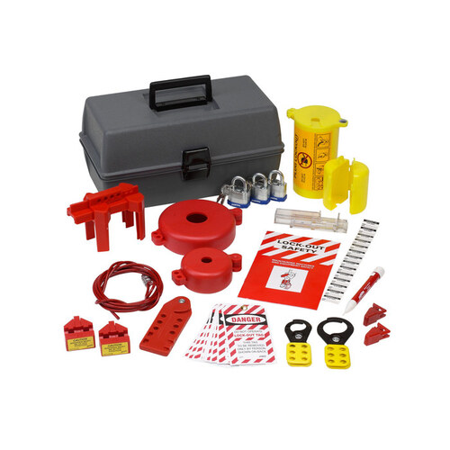 Gray Plastic Lockout/Tagout Kit - 8" Depth - 14" Width - 7.5" Height
