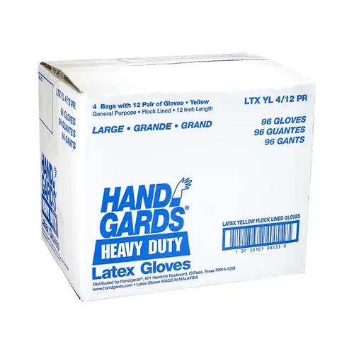 Handgards General Purpose Reusable Yellow Latex Large Glove, 12 Pair