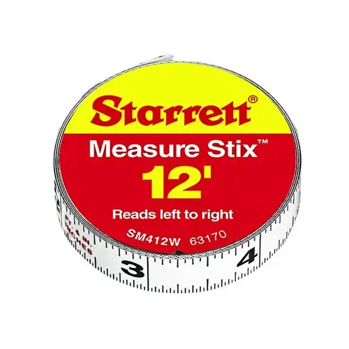 Starrett SM412W 12 Ft. SAE Steel Self Adhesive Measuring Tape (Left-to-Right) White