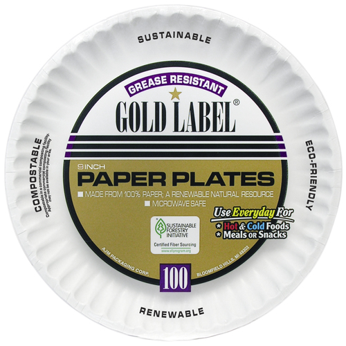 GOLD LABEL CP9GOEWH PAPER PLATE GOLD LABEL GREASE RESISTANT 9 INCH