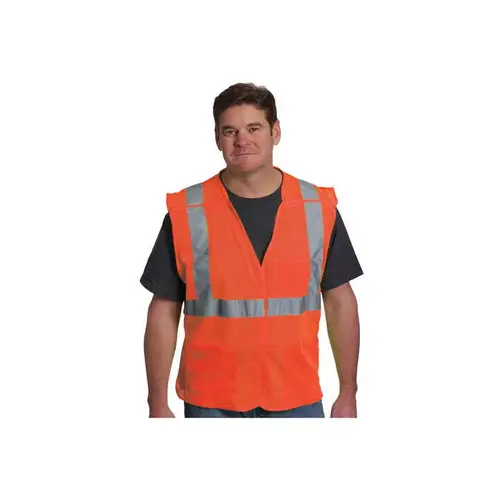 PIP 302-5PMVOR-2X 302-5PMVOR Orange 2XL Polyester Mesh High-Visibility Vest - 3 Pockets - Fits 54.3" Chest - 28" Length