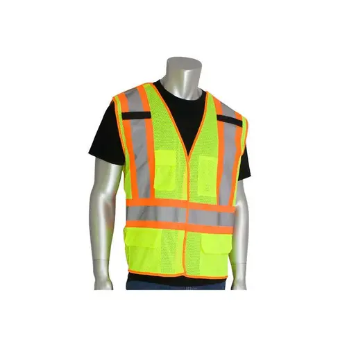 PIP 302-0212-LY/2X 302 Lime Yellow 2XL Polyester Mesh Safety Vest - 5 Pockets