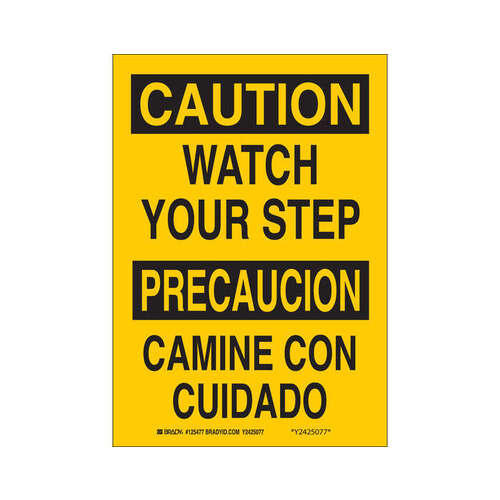 B-401 Polystyrene Rectangle Yellow Fall Prevention Sign - 7" Width x 10" Height - Language English / Spanish