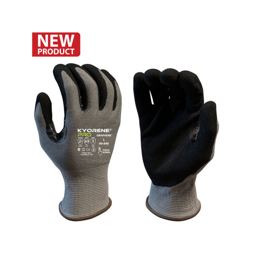 Black/Gray Large Graphene Work Gloves - Microfoam Nitrile Full Coverage Except Cuff Coating