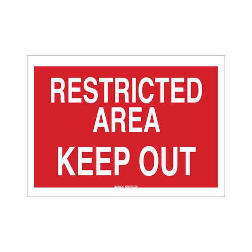B-401 High Impact Polystyrene Rectangle Red Restricted Area Sign - 14" Width x 10" Height