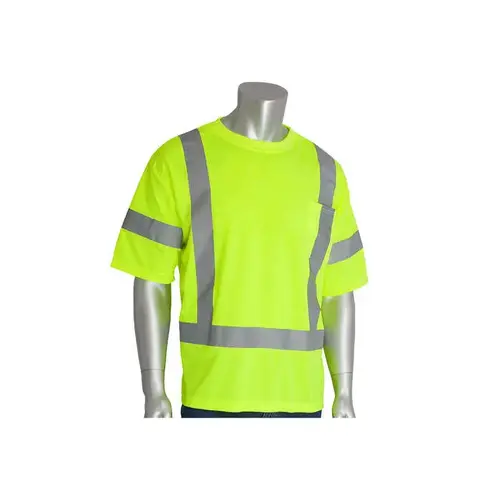 PIP 313-CNTSELY-XL 313-CNTSELY Yellow Polyester High Visibility Shirt - T-Shirt - ANSI Class 3 Rating - Fits 53.1" Chest - 31.9" Length