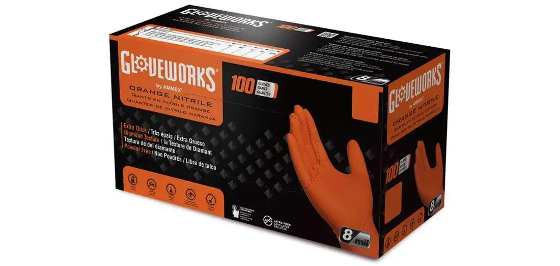 Ammex Orange Nitrile Gloves Large Ammex Gloveworks® HD Orange