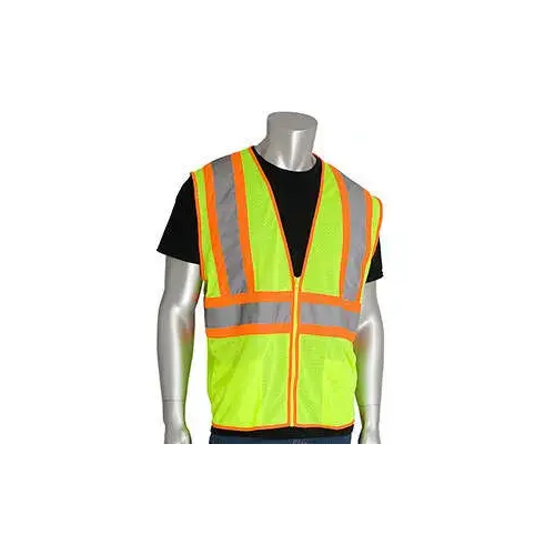 PIP 302-MVLY-5X 302-MVLY Lime Yellow 5XL Polyester Mesh High-Visibility Vest - 2 Pockets - Fits 61.4" Chest - 28" Length