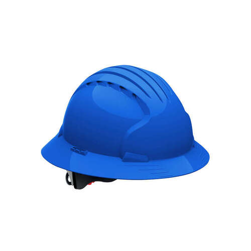 JSP 280-EV6161-50 280-EV6161 Blue High Density Polyethylene Full Brim Hard Hat - 6-Point Suspension - Ratchet Adjustment