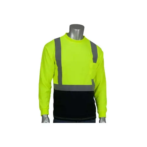 PIP 312-1350B-LY/5X 312-1350B Lime Yellow/Black Polyester High-Visibility Shirt - Long-Sleeve Shirt - ANSI Class 2 Rating
