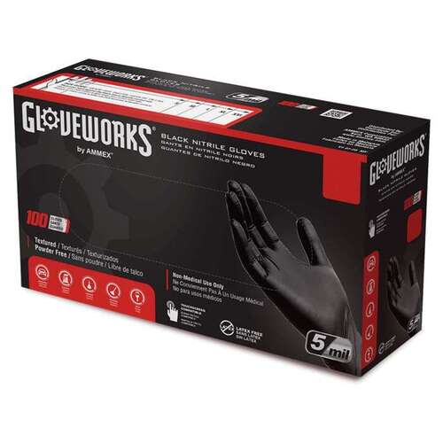 Ammex GPNB48100 Black Powder Free Disposable Gloves - Exam Grade ...