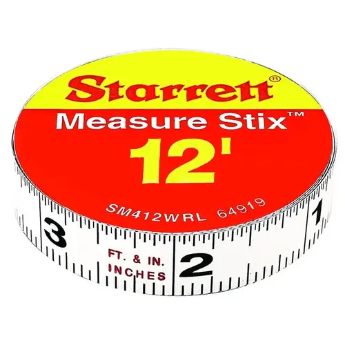 Starrett SM412WRL 12 Ft. SAE Steel Self Adhesive Measuring Tape (Right-to-Left) White