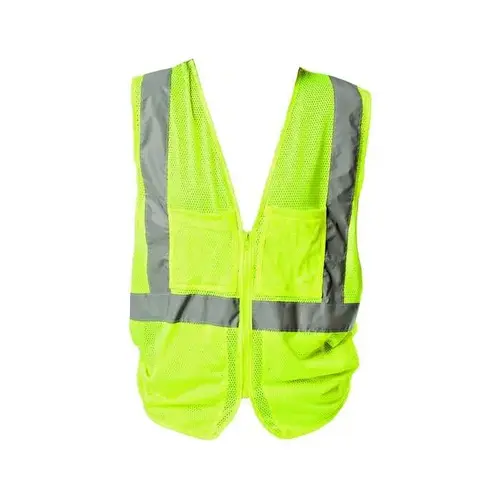 PIP 302-MVGZ4PLY-XL 302-MVGZ4PLY Lime Yellow XL Polyester Mesh High-Visibility Vest - 4 Pockets - Fits 52" Chest - 28" Length