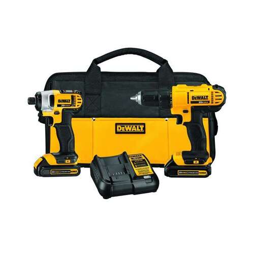 DEWALT DCK240C2 20-Volt MAX Lithium-Ion Cordless Drill/Driver and Impact Combo Kit (2-Tool) with (2) Batteries 1.3Ah, Charger and Bag Yellow