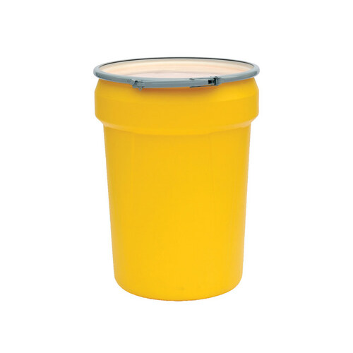 Yellow High Density Polyethylene 30 gal Spill Containment Drum - Metal Lever-Lock - 28 1/2" Height - 16 5/8 (Bottom) in, 21 1/8 (Top) in Overall Diameter