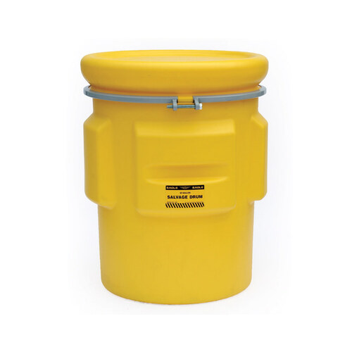 Yellow High Density Polyethylene 55 gal Spill Containment Drum - Metal Band With Bolt - 33 7/8" Height - 26 (Bottom) in, 31 (Top) in Overall Diameter