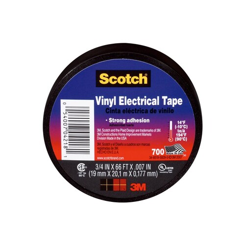 3M SCOTCH 24413-BA-6 Black Insulating Tape - 3/4" Width x 66 ft Length - 7 mil Thick - Electrically Insulating