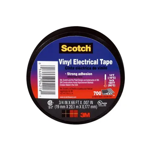 Black Insulating Tape - 3/4" Width x 66 ft Length - 7 mil Thick - Electrically Insulating