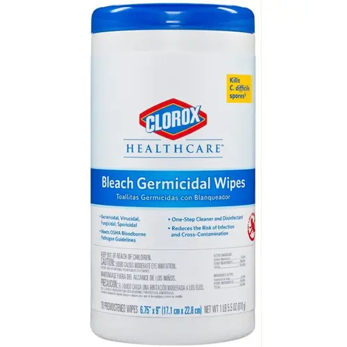 CLOROX 35309 Bleach Germicidal Wipes, 70/Canister, Unscented