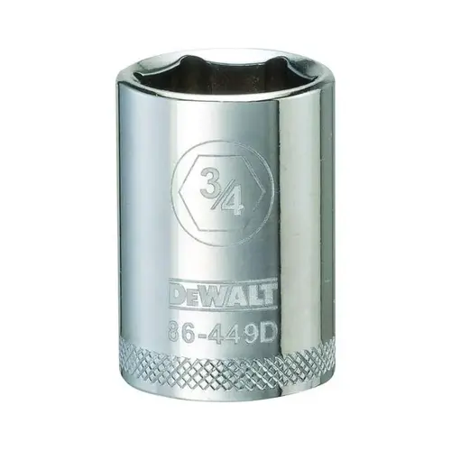 Drive Socket, 3/4 in Socket, 1/2 in Drive, 6-Point, Steel, Polished Chrome Vanadium