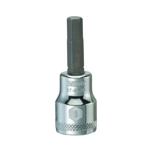 Fractional Hex Bit Socket, 6 mm Tip, 3/8 in Drive, Polished Chrome Vanadium, 1-31/32 in OAL