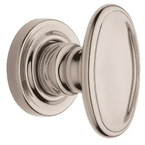 Preconfigured 5057 Knob with 5048 Rose Passage Lock with 2-3/8" Backset and Full Lip Strike Lifetime Bright Nickel Finish - Baldwin Quickship Item *