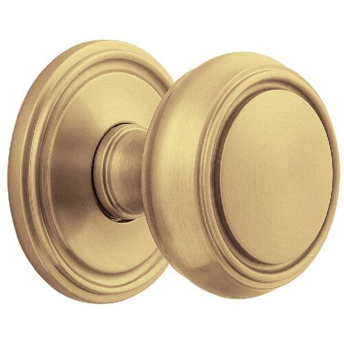 Preconfigured 5068 Knob with 5123 Rose Privacy Lock with 2-3/8" Backset and Full Lip Strike Vintage Brass Finish - Baldwin Quickship Item *