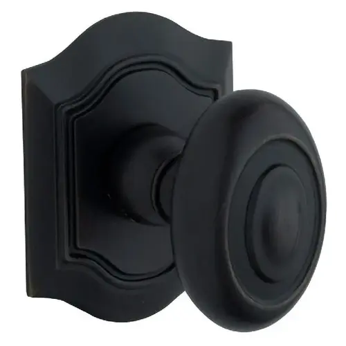 Preconfigured 5077 Bethpage Knob with R027 Bethpage Rose Privacy Lock with 2-3/8" Backset and Full Lip Strike Satin Black Finish - Baldwin Quickship Item *