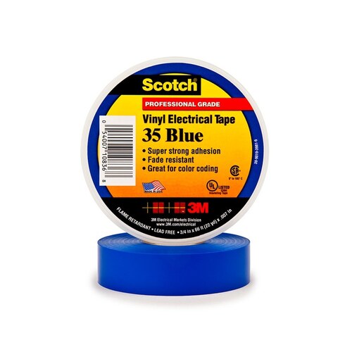 35 Series Premium Grade Color Coding Electrical Tape, 20 ft x 1/2 in, 7 mil THK, Blue