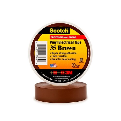 35 Series Premium Grade Color Coding Electrical Tape, 20 ft x 1/2 in, 7 mil THK, Brown