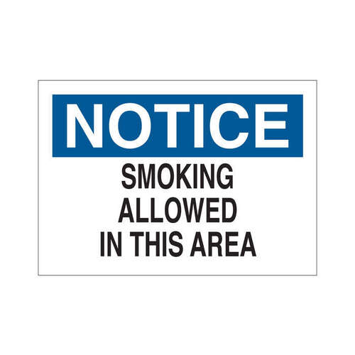 B-302 Polyester Rectangle White Smoking Area Sign - 14" Width x 10" Height - Laminated